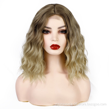 Vendor High Quality Cheap Price Short U Part Lace ombre blonde body Wave For Black Women Synthetic fiber Hair Bob Wigs